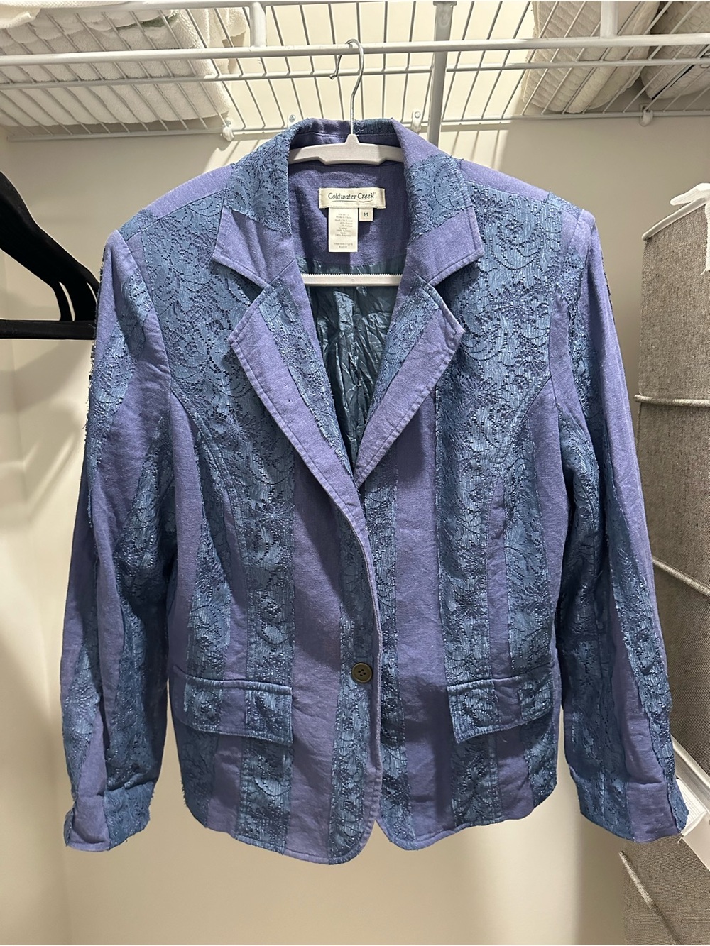 Vintage Coldwater Creek Purple-Blue Lace Stripe Blazer